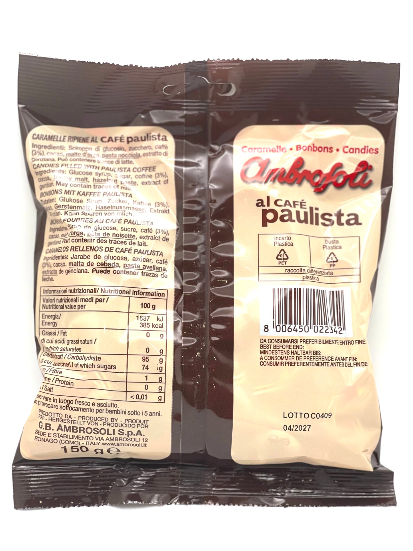 "Café Paulista" Espresso Coffee Filled Candy 4.76 Oz by Ambrosoli